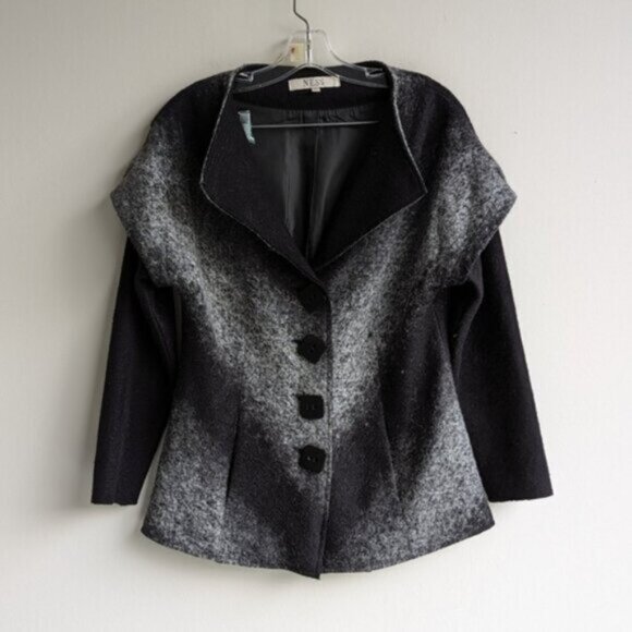 NESS black & gray ombre acrylic wool-like trapeze style coat - Picture 1 of 9